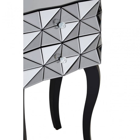 Soho 2 Drawer 3D Side Table, Wood, Mirrored Glass, Wood, Silver