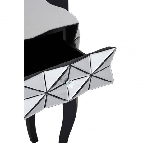 Soho 2 Drawer 3D Side Table, Wood, Mirrored Glass, Wood, Silver