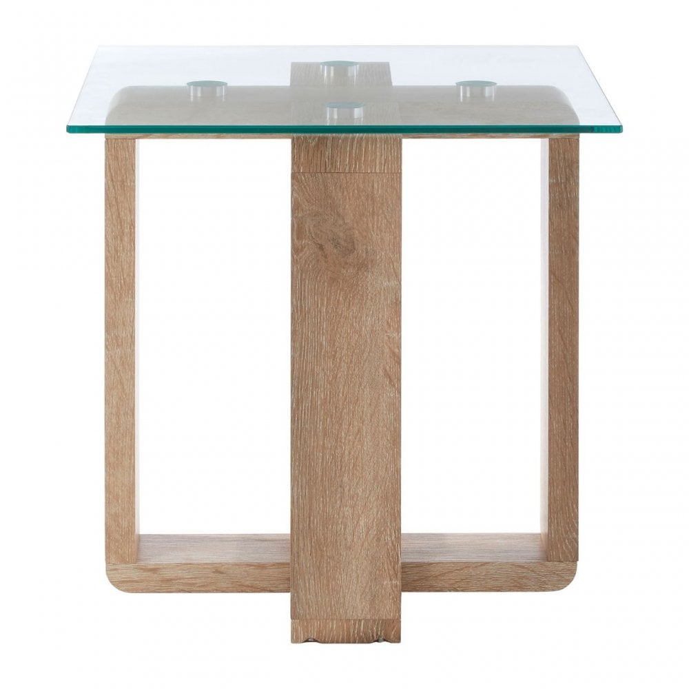 Barton Side Table Clr, Wood, Tempered Glass, Natural