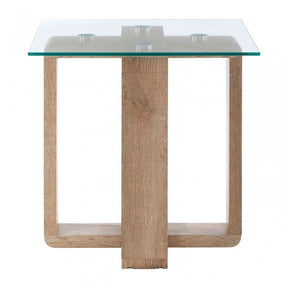 Barton Side Table Clr, Wood, Tempered Glass, Natural