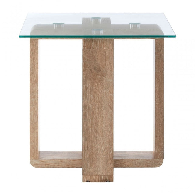 Barton Side Table Clr, Wood, Tempered Glass, Natural