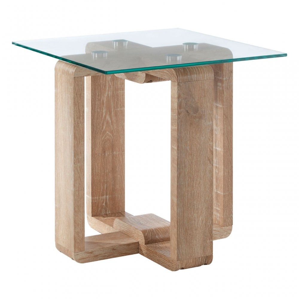 Barton Side Table Clr, Wood, Tempered Glass, Natural