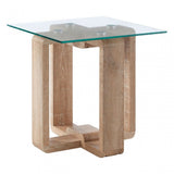 Barton Side Table Clr, Wood, Tempered Glass, Natural