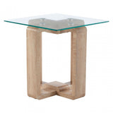Barton Side Table Clr, Wood, Tempered Glass, Natural