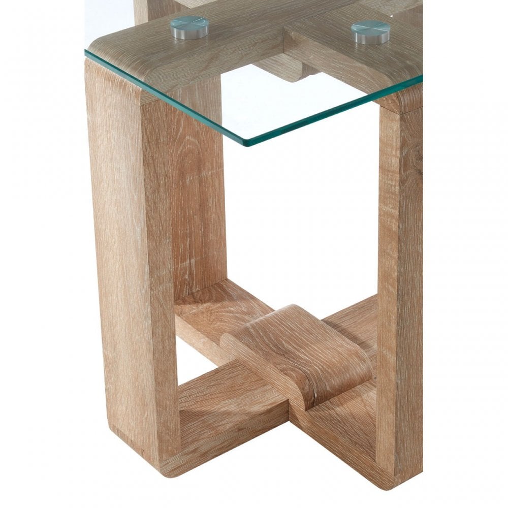 Barton Side Table Clr, Wood, Tempered Glass, Natural