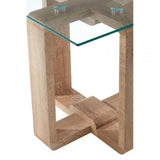 Barton Side Table Clr, Wood, Tempered Glass, Natural