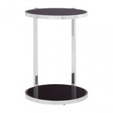 Donal Side Table with Rounded Base, Steel, Tempered Glass, Silver