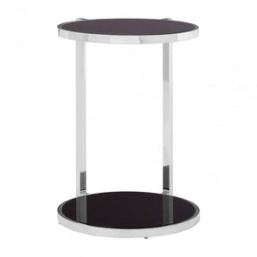 Donal Side Table with Rounded Base, Steel, Tempered Glass, Silver