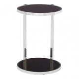 Donal Side Table with Rounded Base, Steel, Tempered Glass, Silver