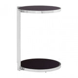 Donal Side Table with Rounded Base, Steel, Tempered Glass, Silver