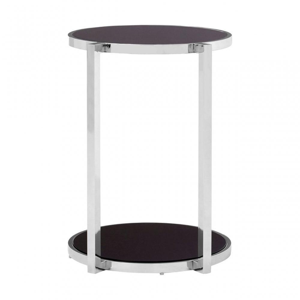 Donal Side Table with Rounded Base, Steel, Tempered Glass, Silver