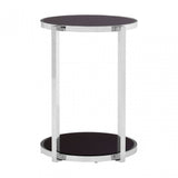 Donal Side Table with Rounded Base, Steel, Tempered Glass, Silver