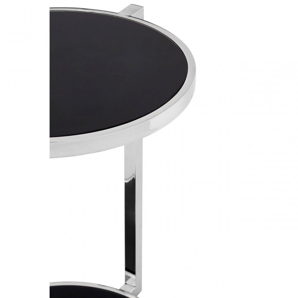 Donal Side Table with Rounded Base, Steel, Tempered Glass, Silver