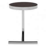 Donal Side Table with T-Shaped Base, Steel, Tempered Glass