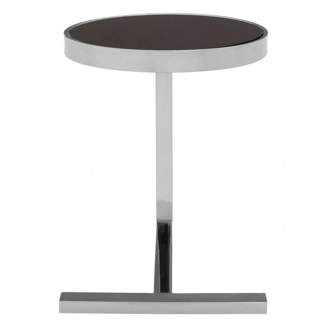 Donal Side Table with T-Shaped Base, Steel, Tempered Glass
