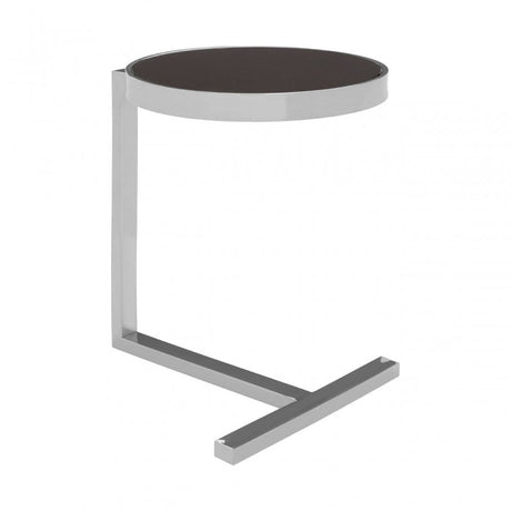 Donal Side Table with T-Shaped Base, Steel, Tempered Glass