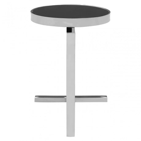 Donal Side Table with T-Shaped Base, Steel, Tempered Glass