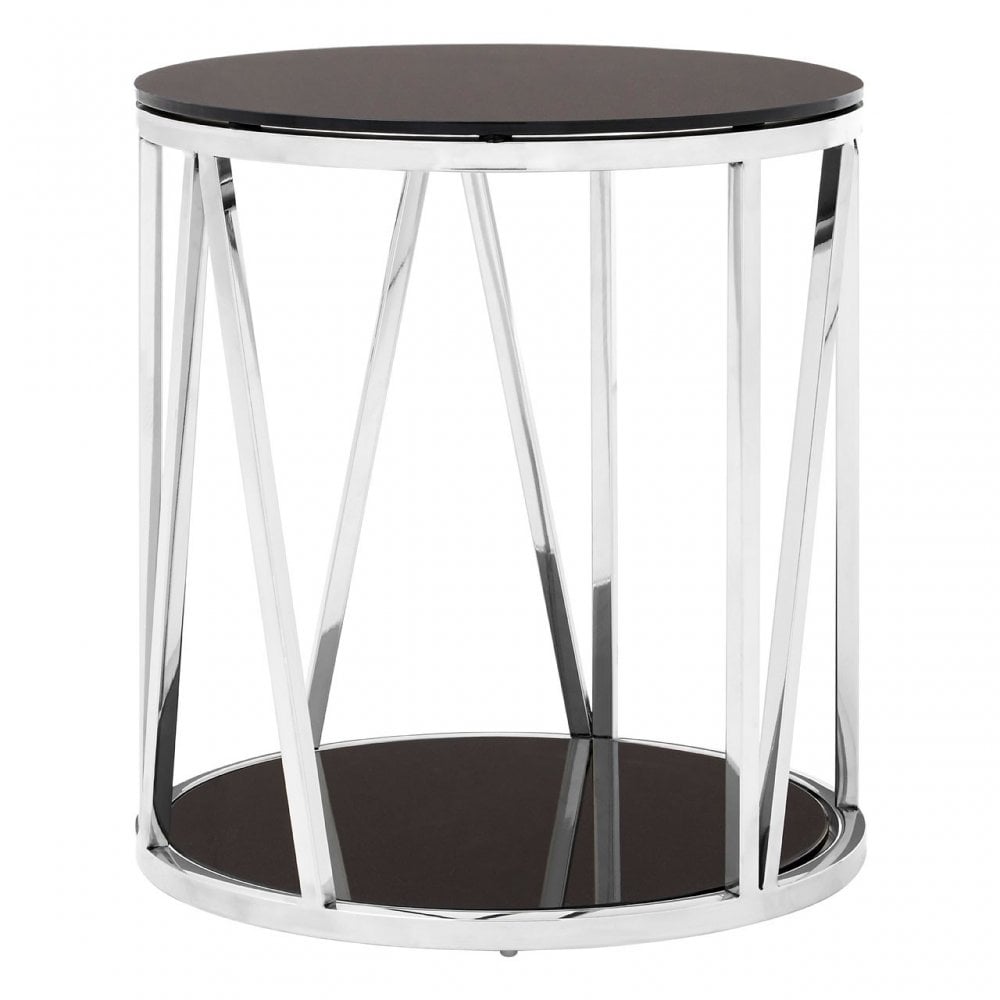 Camperian Round Chrome Finish Side Table, Stainless Steel, Glass, Silver