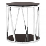 Camperian Round Chrome Finish Side Table, Stainless Steel, Glass, Silver