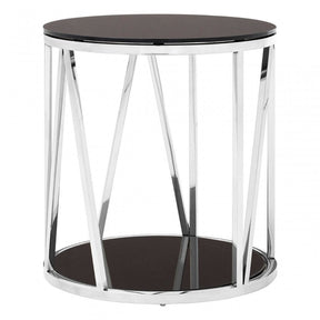 Camperian Round Chrome Finish Side Table, Stainless Steel, Glass, Silver