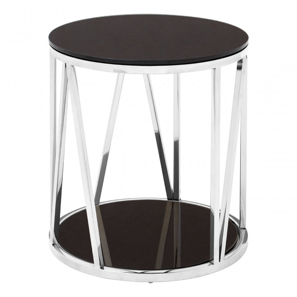 Camperian Round Chrome Finish Side Table, Stainless Steel, Glass, Silver
