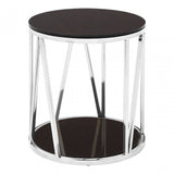Camperian Round Chrome Finish Side Table, Stainless Steel, Glass, Silver