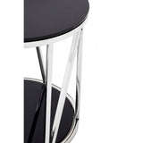 Camperian Round Chrome Finish Side Table, Stainless Steel, Glass, Silver
