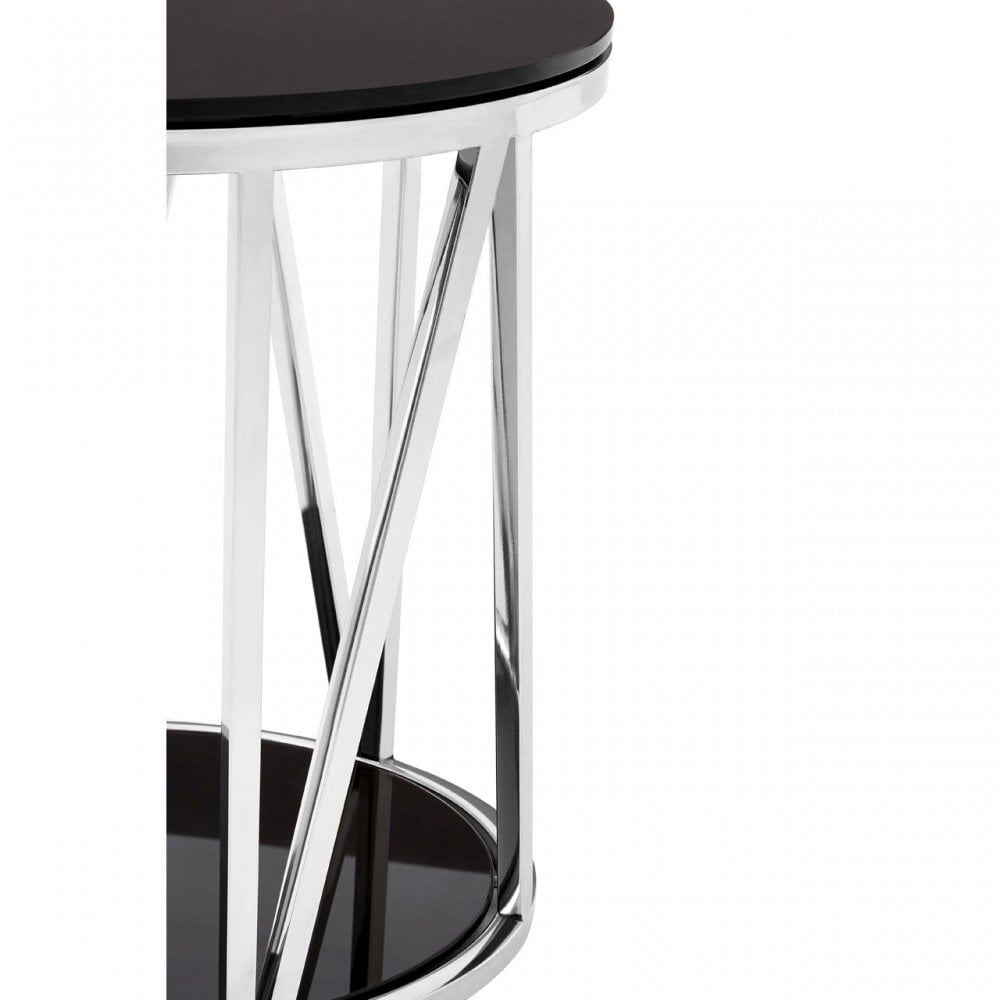 Camperian Round Chrome Finish Side Table, Stainless Steel, Glass, Silver
