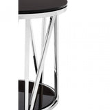 Camperian Round Chrome Finish Side Table, Stainless Steel, Glass, Silver