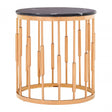 Camperian Round Copper Finish Side Table, Marble, Stainless Steel, Gold