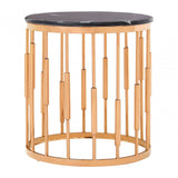 Camperian Round Copper Finish Side Table, Marble, Stainless Steel, Gold