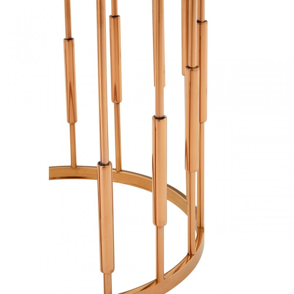 Camperian Round Copper Finish Side Table, Marble, Stainless Steel, Gold