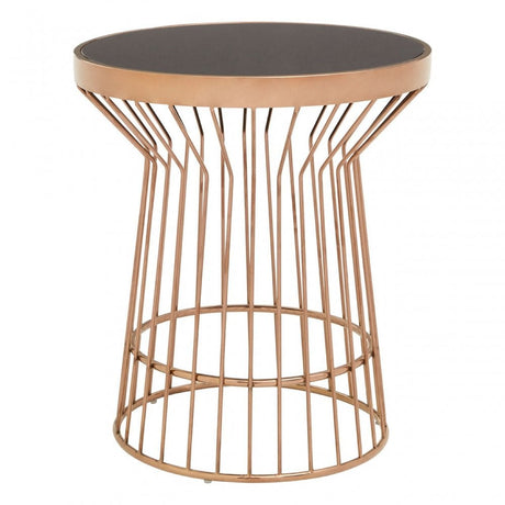 Camperian Copper Finish Round Side Table, Stainless Steel, Glass, Copper