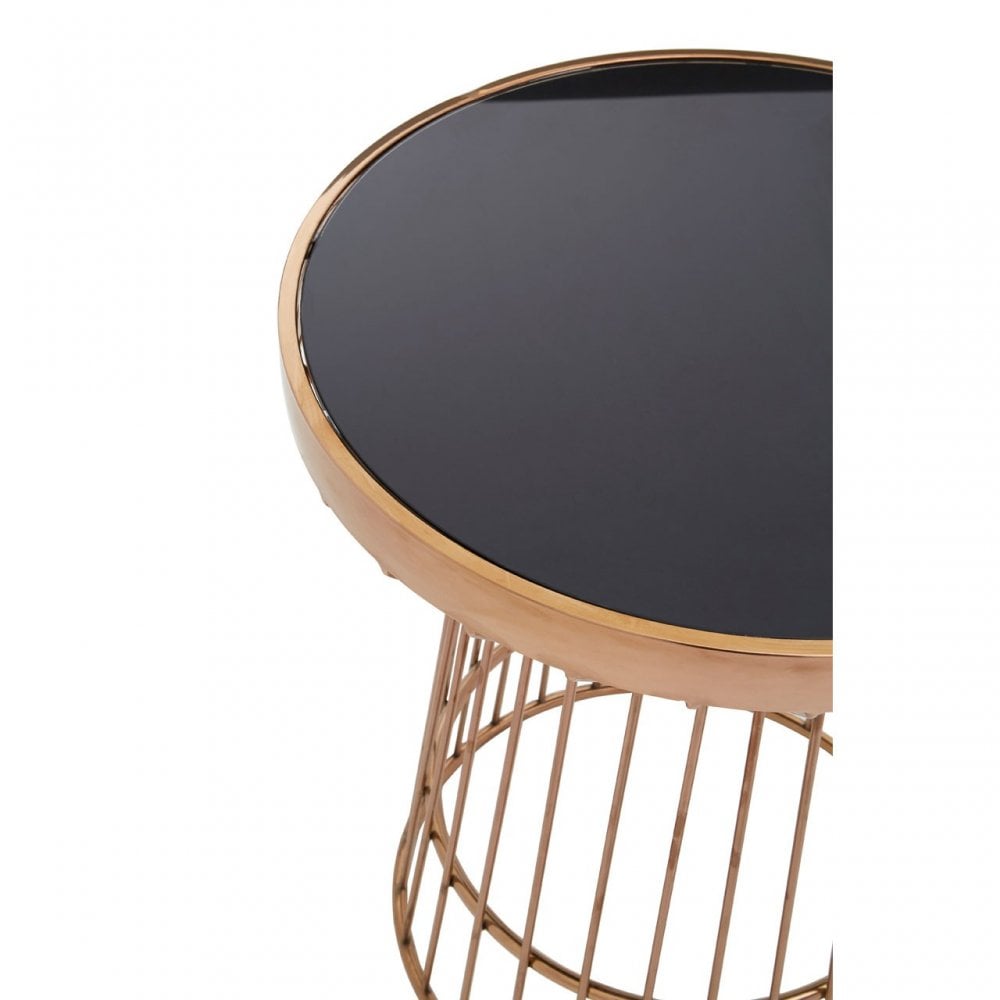 Camperian Copper Finish Round Side Table, Stainless Steel, Glass, Copper