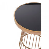 Camperian Copper Finish Round Side Table, Stainless Steel, Glass, Copper