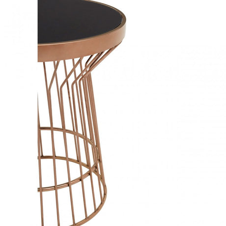 Camperian Copper Finish Round Side Table, Stainless Steel, Glass, Copper