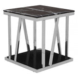 Pantino Side Table with Black Marble Top, Marble, Stainless Steel, Black