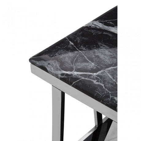 Pantino Side Table with Black Marble Top, Marble, Stainless Steel, Black