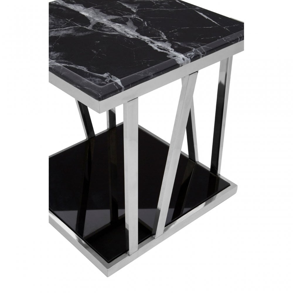 Pantino Side Table with Black Marble Top, Marble, Stainless Steel, Black