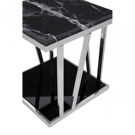Pantino Side Table with Black Marble Top, Marble, Stainless Steel, Black