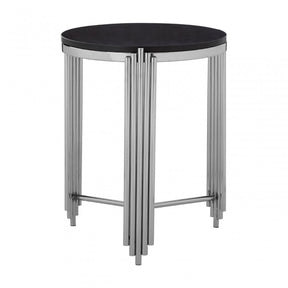 Clarice Round Side Table, Granite, Stainless Steel, Black