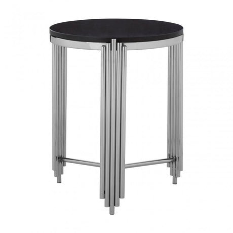 Clarice Round Side Table, Granite, Stainless Steel, Black