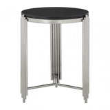 Clarice Round Side Table, Granite, Stainless Steel, Black