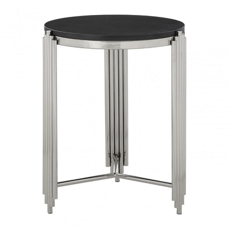 Clarice Round Side Table, Granite, Stainless Steel, Black