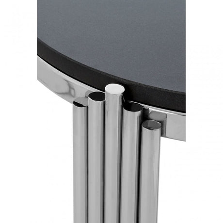 Clarice Round Side Table, Granite, Stainless Steel, Black