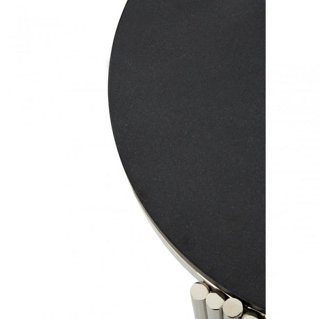Clarice Round Side Table, Granite, Stainless Steel, Black