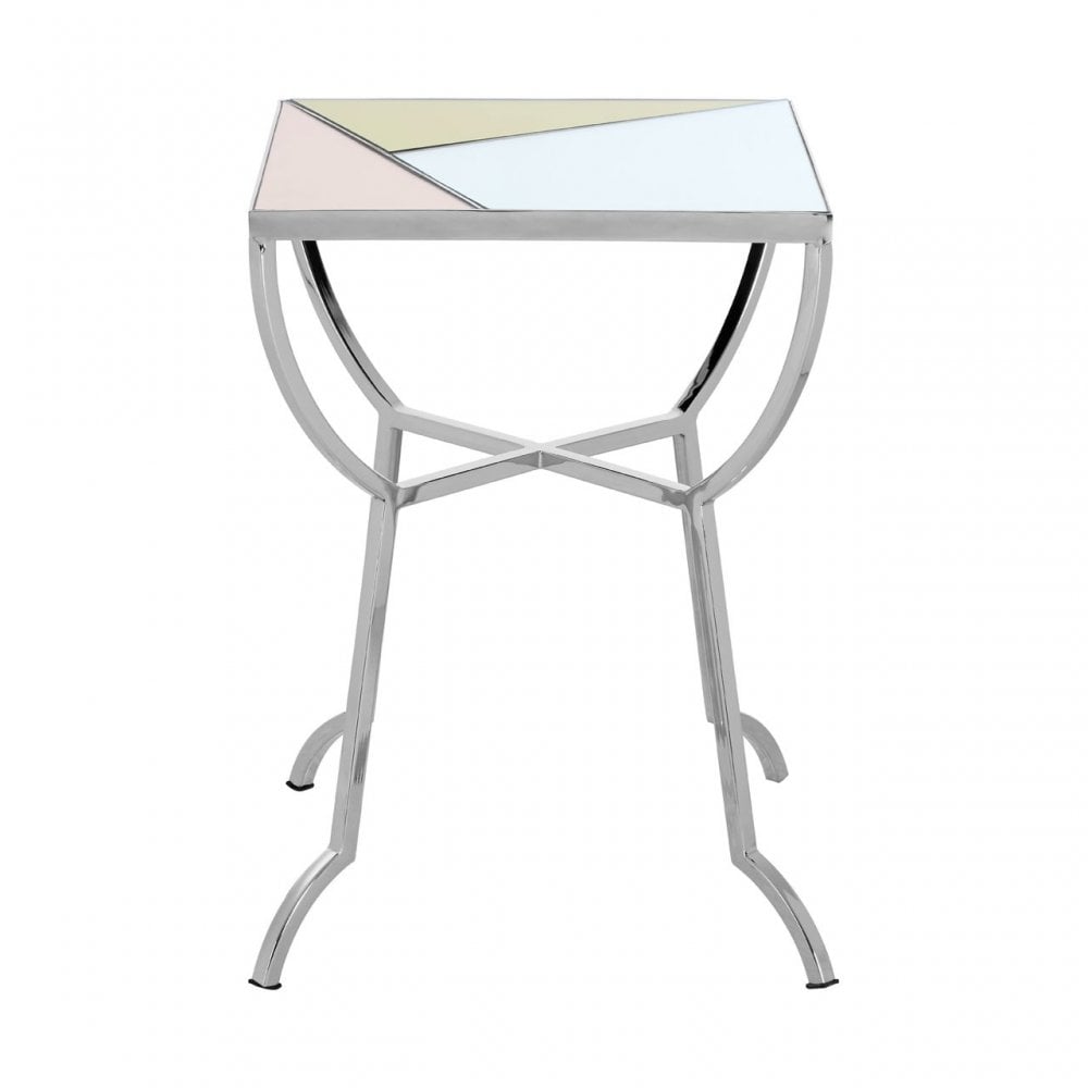 Sudia Square Side Table, Mirrored Glass, Stainless Steel