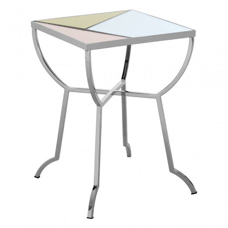 Sudia Square Side Table, Mirrored Glass, Stainless Steel