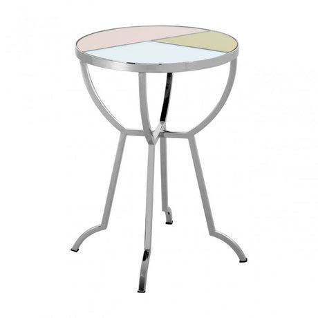 Sudia Round Side Table, Mirrored Glass, Stainless Steel