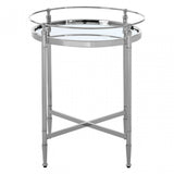 Zach Round Side Table, Aluminium, Brass, Mirrored Glass, Stainless Steel, Silver